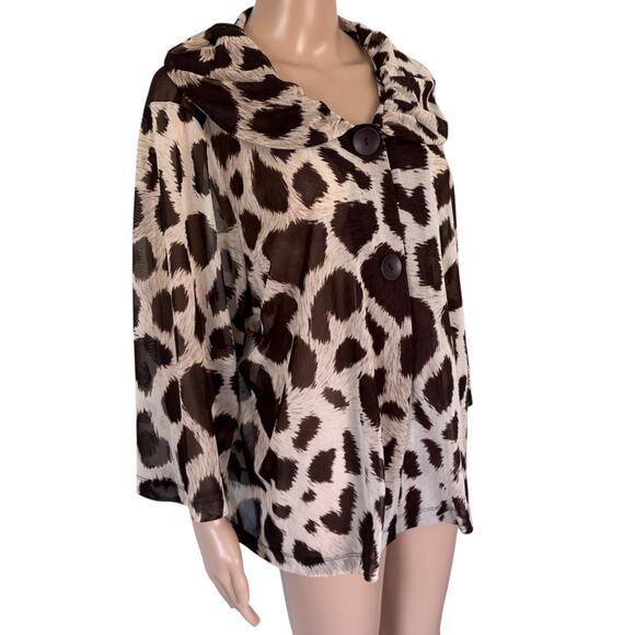 Laura Ashley Woman 2X Leopard Animal Print Semi Sheer Blouse Mob Wife Western - Picture 2 of 10
